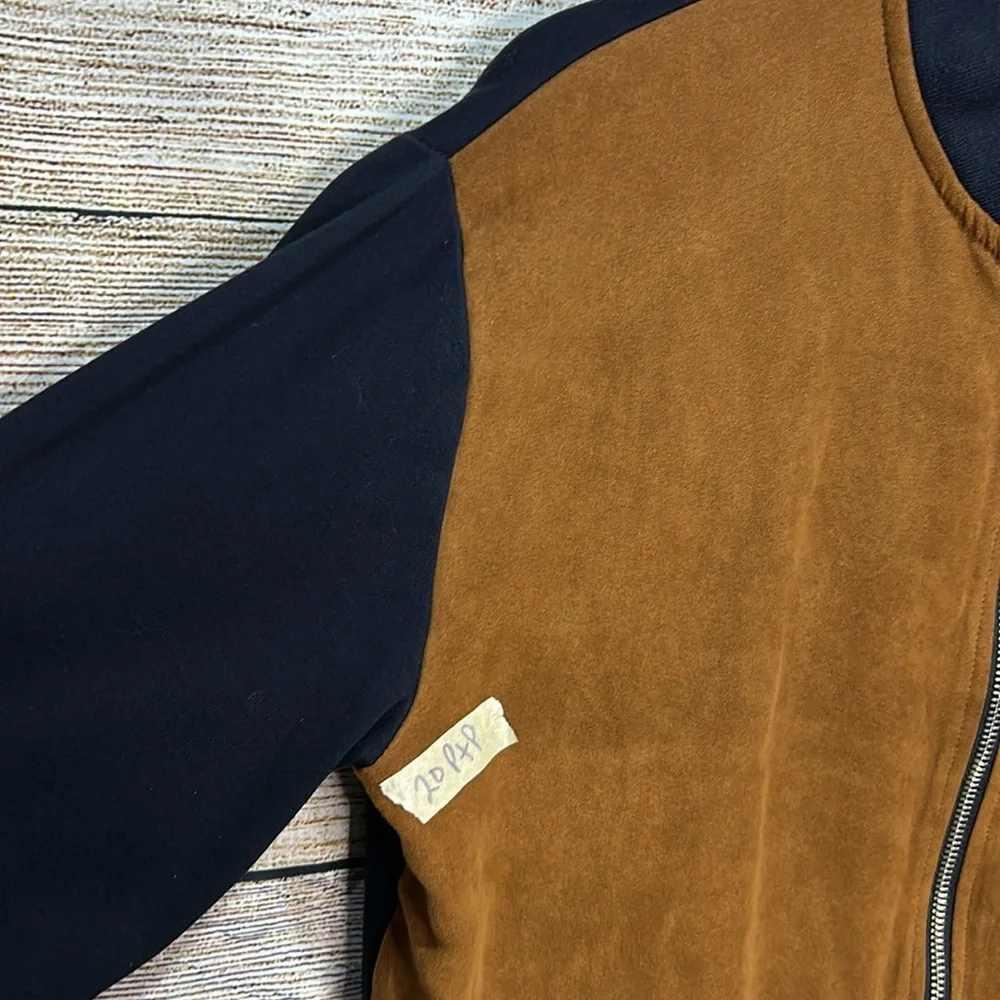 Zara Faux Suede Men’s Jacket Navy & Tan size small PTP 20” Bin O - Picture 6 of 8